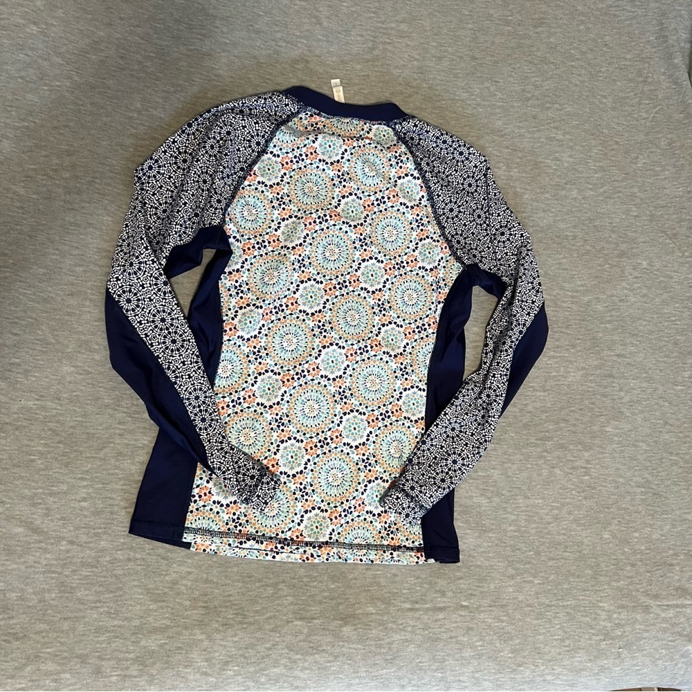 Helen Jon Navy Zip Front Long Sleeve Rash Guard Sun Protection L - Picture 5 of 5